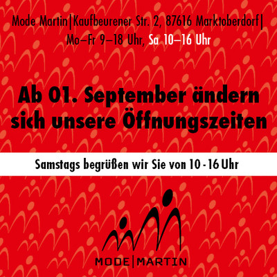 Neue Öffnungszeiten ab 01. September!